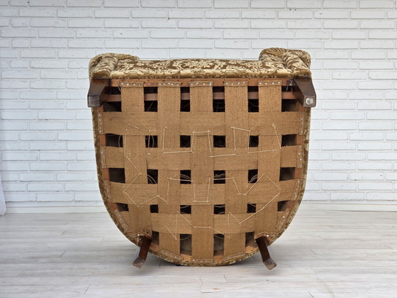 Image 1 of 1960s Danish Vintage Armchair, Green Furniture Velour, Ash Wood Legs