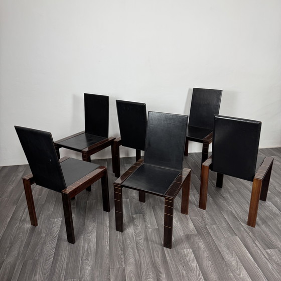 Image 1 of Ensemble de 6 chaises de salle à manger en palissandre de style Mid-Century, inspirées des créations d'Afra et Tobia Scarpa.