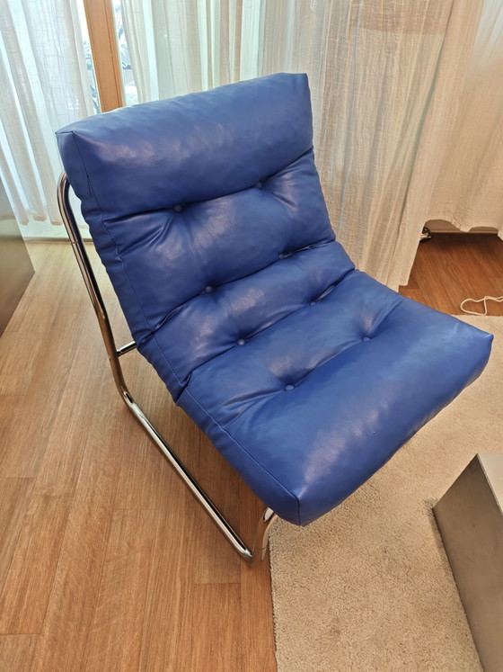 IKEA 70s Vintage Pixi Armchair blue Space Age Chrome Faux Leather retro 70s Gillis Lundgren Design – Plastic (photo 4 of 4)