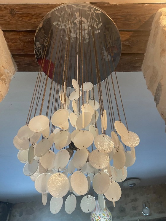 Image 1 of Vetri voor Vistosi Cascade hanglamp opaline Murano glas, Italië jaren 60