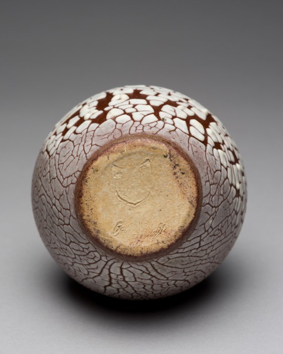 Image 1 of ALBERT KIESSLING "SNAKESKIN" Vase TRIO East German Pottery REDUKTIONSGLASUR GDR