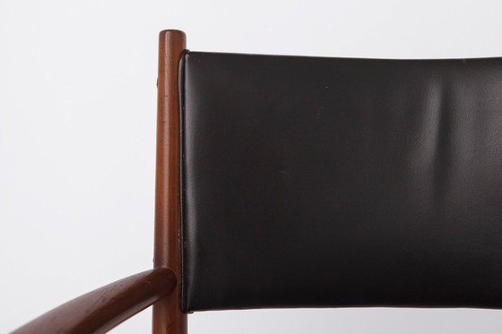 Image 1 of Set of 6 Kai Lyngfeldt Larsen Armchairs, Vejen Denmark 1960s, Danish Teak Chairs, Leather Back, Mid Century Modern