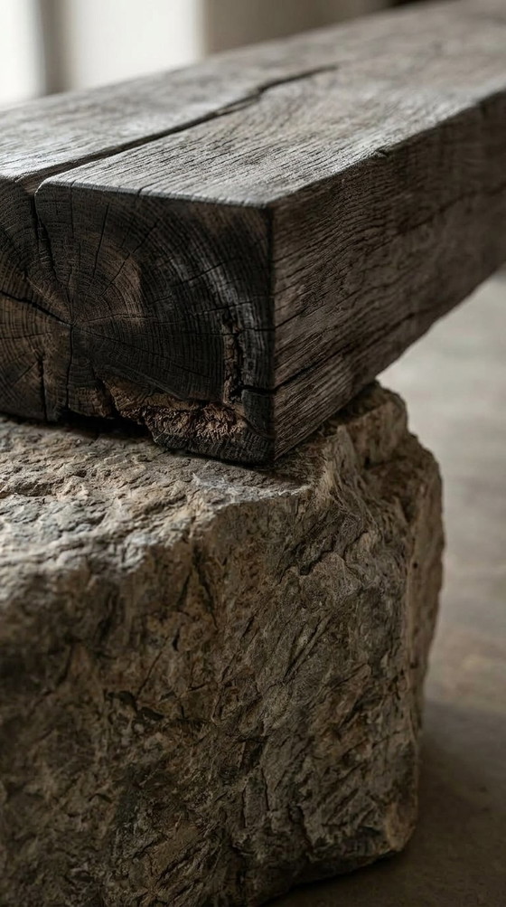 Bank Eikenbalk en Steen – Decoratieve objecten, Wood (photo 4 of 9)
