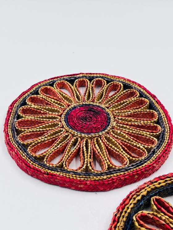 Image 1 of Set of 2 vintage braided rope trivets – bohemian style