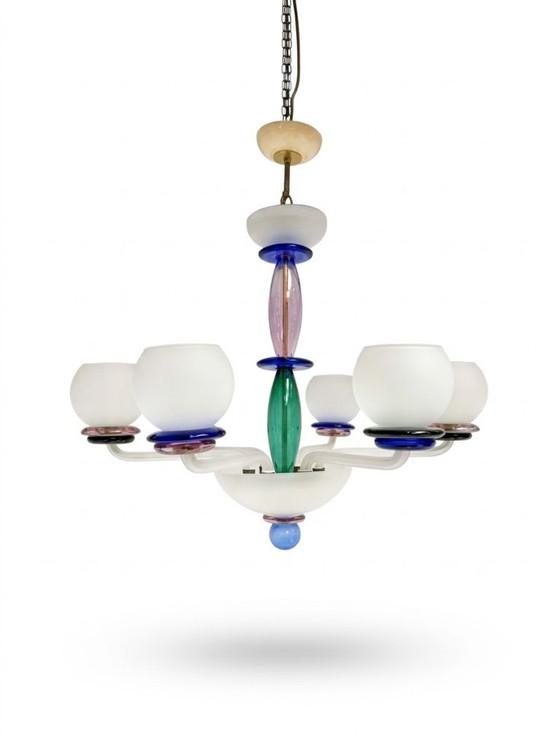 Lampadario italiano in vetro di Murano, anni '60, Metallo, Bianco, Postmodern (foto 2 di 15)