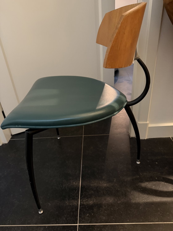 Image 1 of 3x chair with green leather upholstery