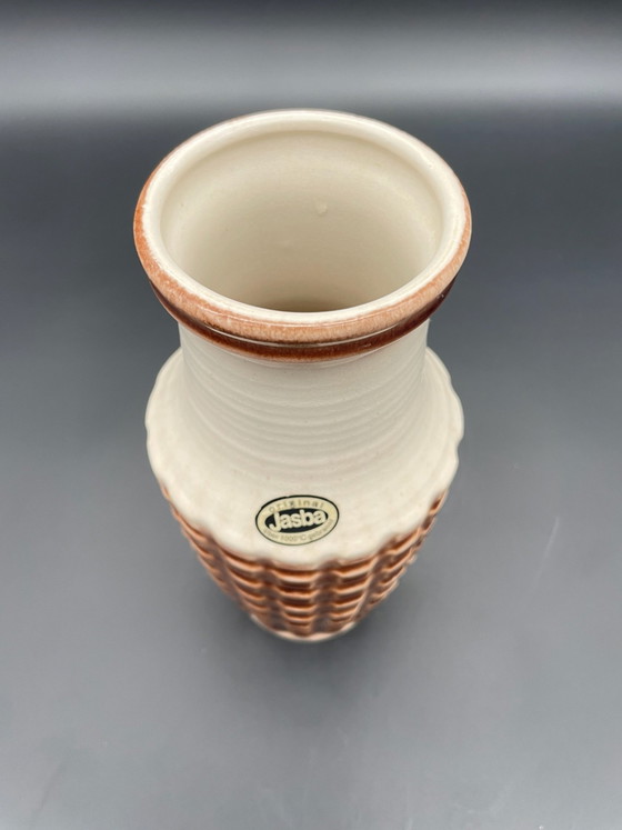 Jasba Ceramic Vase – Brown White – geometric relief – West Germany – 25 cm – Jasba Keramik (photo 9 of 10)