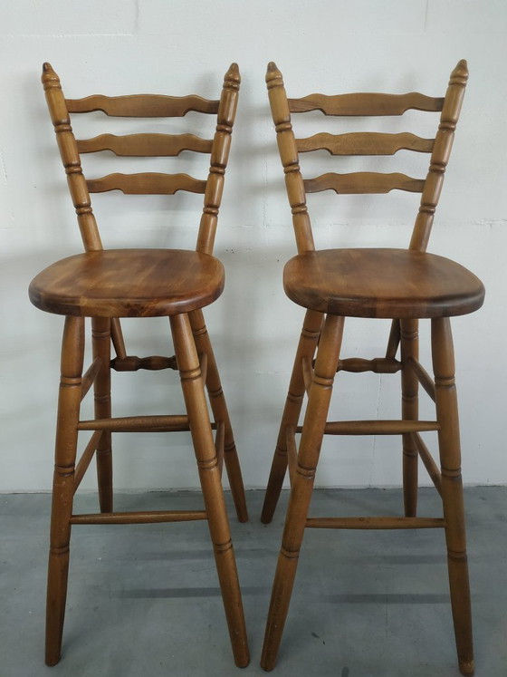 Image 1 of Set Van 4 Jaren Vintage 70 'Farmhouse Style' of Brutalist Style Barkrukken