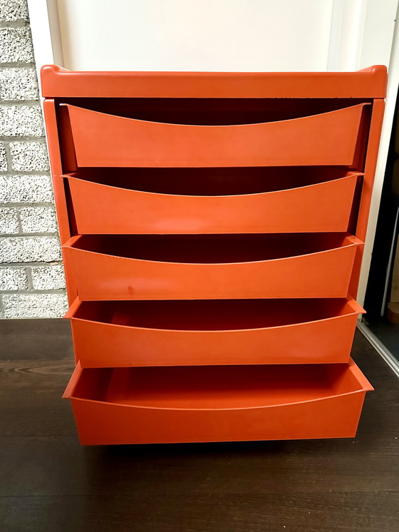 Image 1 of Meurop vintage ladenkast 5 laden Space Age oranje