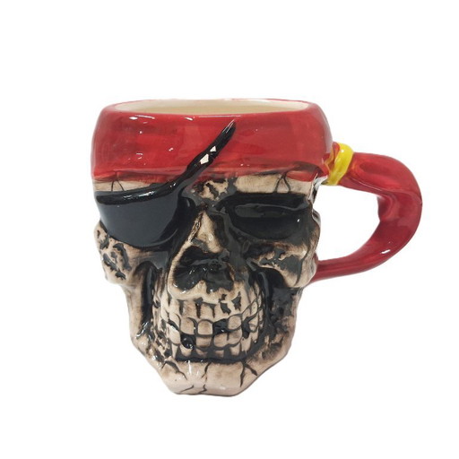 Tazza in ceramica smaltata con teschio pirata