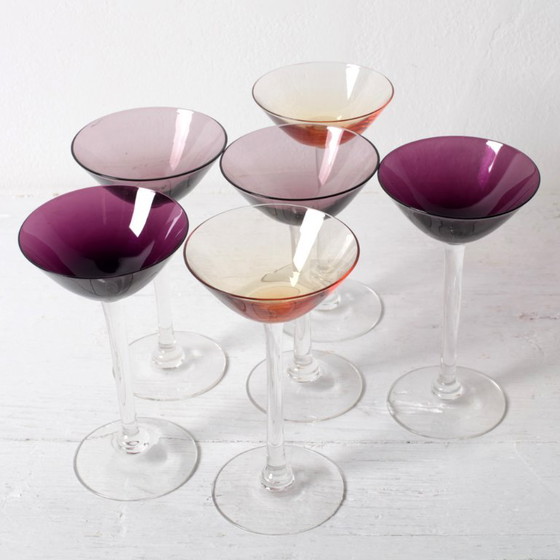 Set van 6 vintage gekleurde kristallen likeurglazen / Zweden / jaren 1980 – Glazen & Karaffen, Crystal (photo 4 of 8)