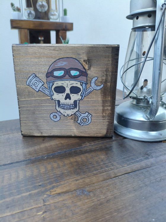 Decorative Wooden Board Biker Skull – Artisan, Wall decoration (photo 3 of 4)