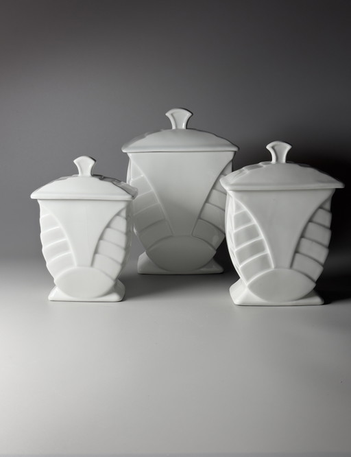 Set of Three Art Deco Porcelain Storage Jars