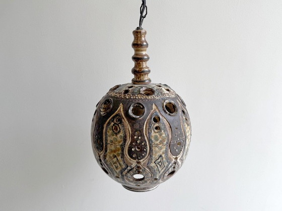 1x Rare Large Vintage Henk Jacobs Ceramic Pendant Lamp – Metal (photo 2 of 9)