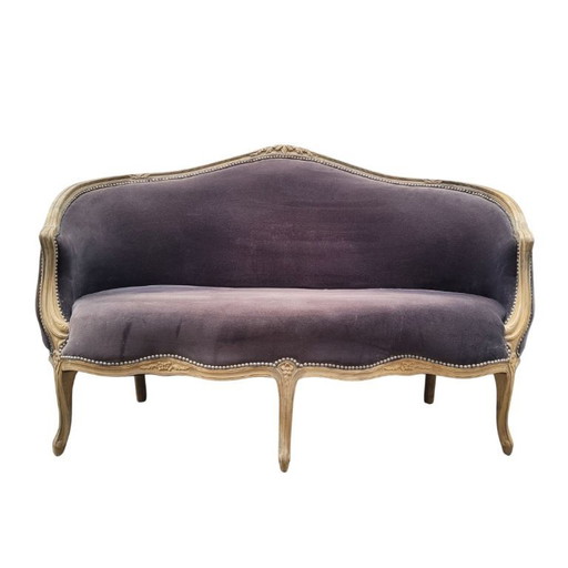 Canapé Corbeille, style Louis XV / Provençal, bois de chêne lavé, p. s. XXe siècle - France