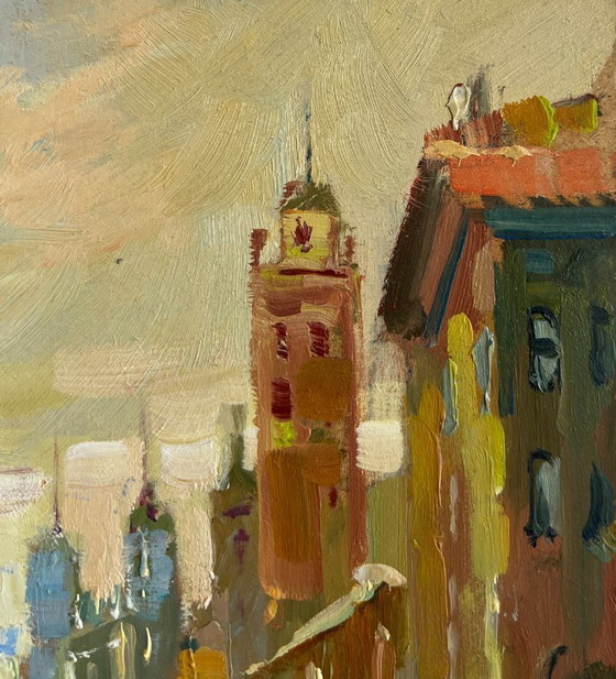 Image 1 of Original Oil Painting City River Landscape Reflection of Venice