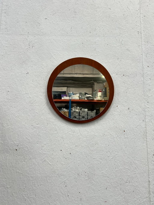 Specchio rotondo vintage in teak, Scandinavia, anni '70