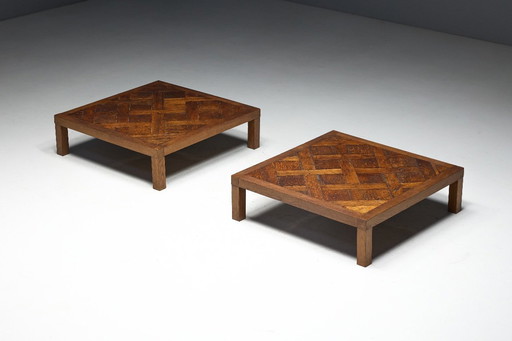 Brutalist Parquet Coffee Table, France, 1970s
