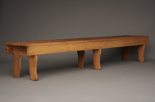 Long Vintage Oak Slatted Bench, 1960s