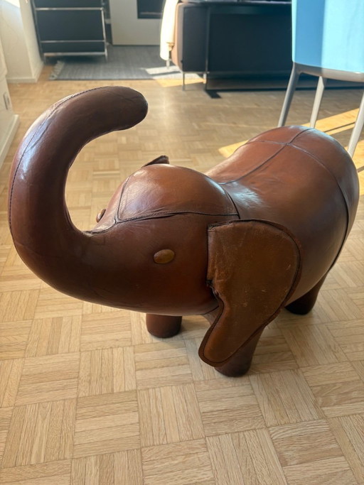 Poggiapiedi originale Dimitri Omersa Elephant in pelle Havana, modello grande, anni '70