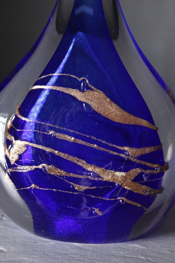 Image 1 of Michèle Luzoro in Biot - Blown glass sculpture with gold inclusions on cobalt, dated 2000