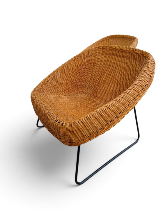 Paire de fauteuils en osier des années 1960 – Metal, Wicker (photo 7 of 8)