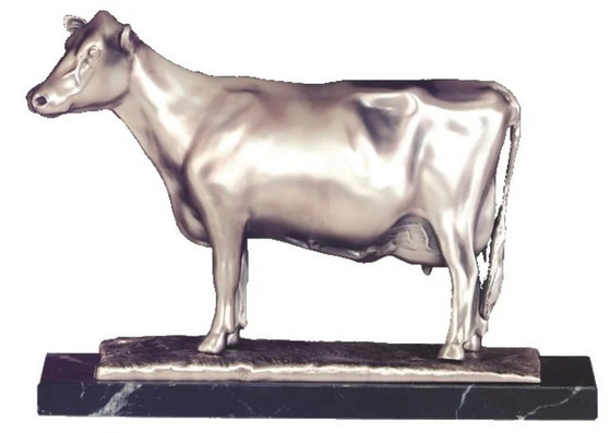 Verzilverd Koeienbeeld – Decoratieve objecten, Metal, Marble (photo 9 of 9)