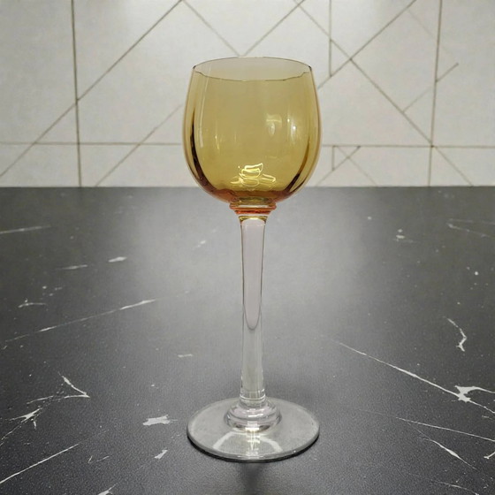 6 amber crystal wine glasses – Glass & Decanter, Art Deco (photo 3 of 7)