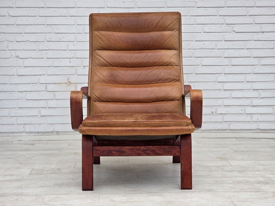 Jaren 70, Scandinavische Hoge Rug Fauteuil, Meubelleer, Gebogen Hout – Canvas (photo 14 of 20)