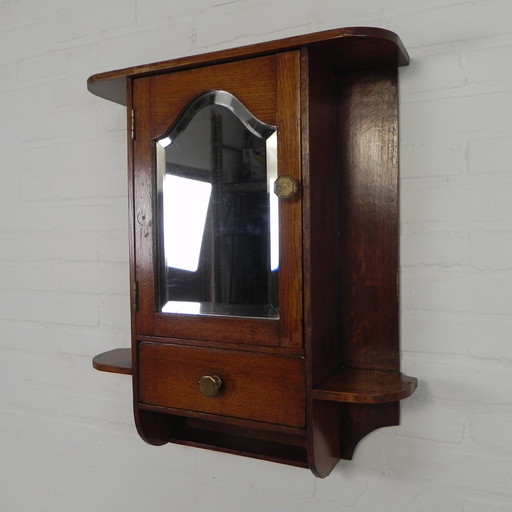 Wall Cabinet With 1 Door With Mirror With Cut Glass And 1 Drawer, 1930s