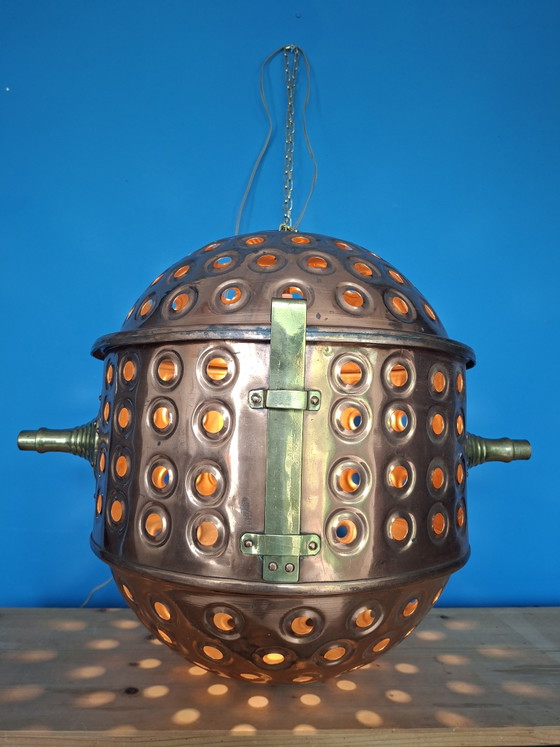 Grande lampadario a sospensione steampunk a forma di tamburo in rame rosso. – Copper (photo 3 of 11)