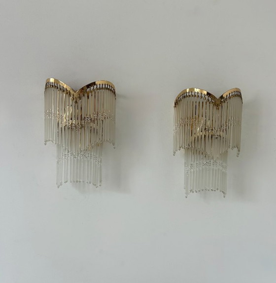 Pair of Vintage Wall lights, Brass and Glass Pendants, Italy 1970 (photo 2 of 8)