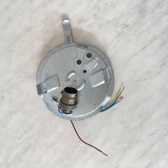 Image 1 of Plafonnier ou applique murale demi lune 20 cm verre opaline blanc 1960 1970 luminaire ancien