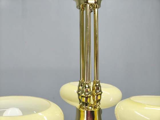 Image 1 of Neoclassical Art Deco Brass Chandelier, Czechoslovakia, 1930s