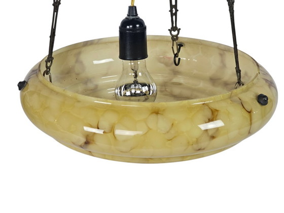 Image 1 of Art Deco - bowl lamp - marbled glass - pendant lamp - France - 30s