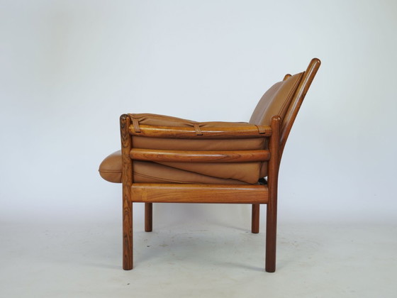 Image 1 of Illum Wikkelsoe teakhouten lounge stoel en kruk vintage design jaren 60