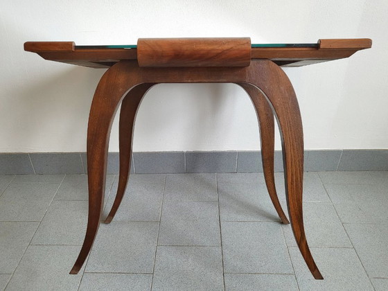 Image 1 of Vintage Art Deco Coffee Table/Side Table in Walnut, Oak & Glass with Mirror, 193040