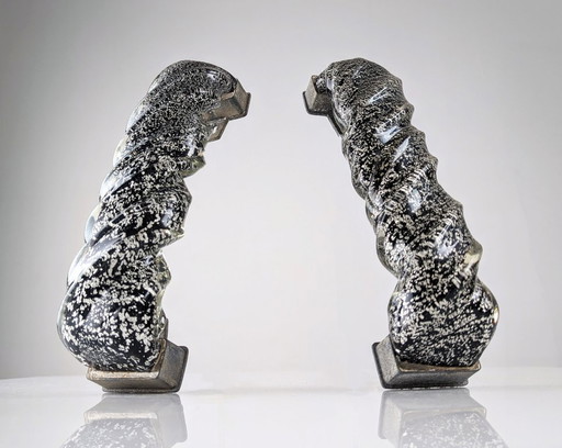 Pair of Hand-Blown Murano Glass Spiral Door Handles with Silver Dust, 1960s