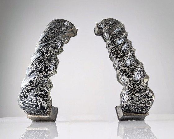 Image 1 of Pair of Hand-Blown Murano Glass Spiral Door Handles with Silver Dust, 1960s