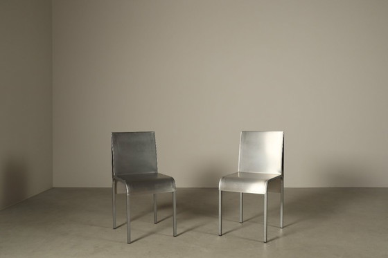 Image 1 of Set aus sechs postmodernen Esszimmerstühlen aus Edelstahl aus der Zeit um 1980-1990.