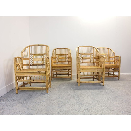 Ensemble de 4 chaises en rotin vintage Chippendale Brighton Pavilion