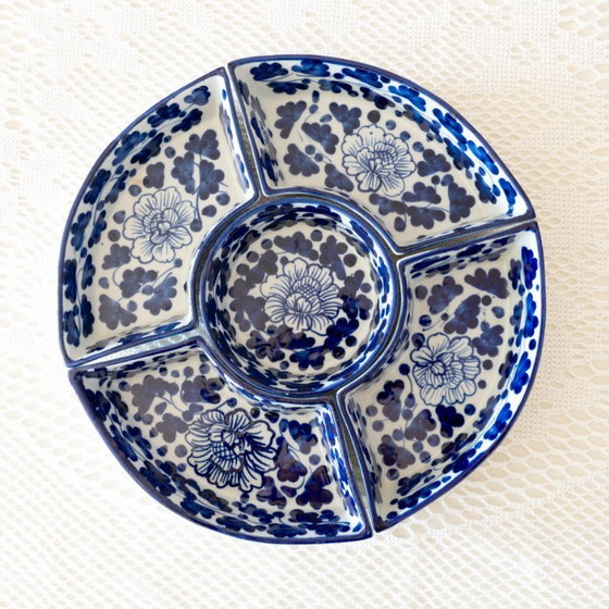 Image 1 of Large Antique Compartmented Delft Style Earthenware Platter