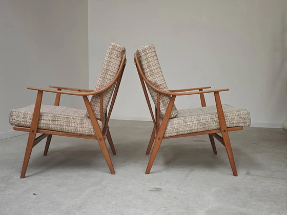 Paar Boomerang-Stil Sessel aus ecru-beigem Stoff, 1960er Jahre. – Wood, Scandinavian (photo 19 of 20)