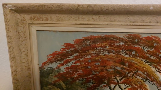 Image 1 of Painting of a landscape in Indonesia with a hut and a man