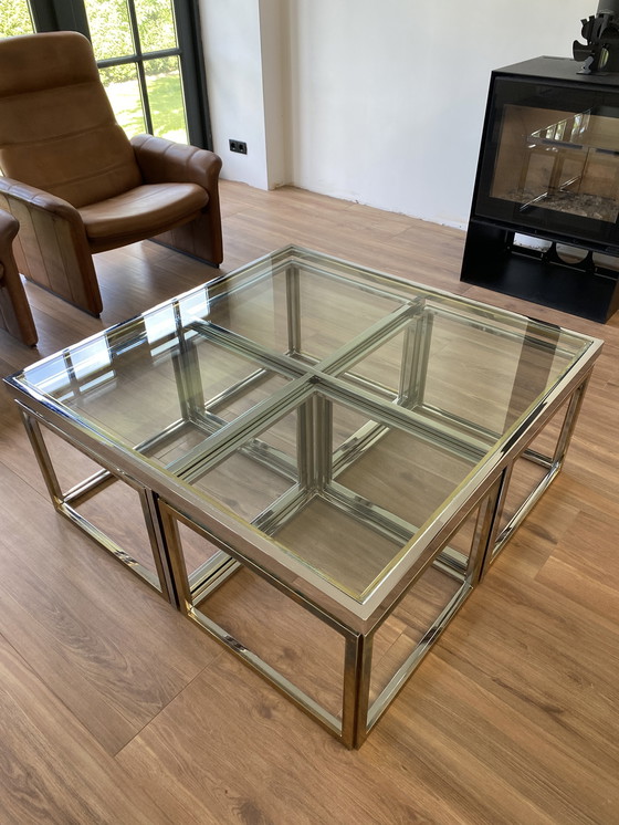 Image 1 of Tavolino con tavolini laterali Romeo Rega cromato