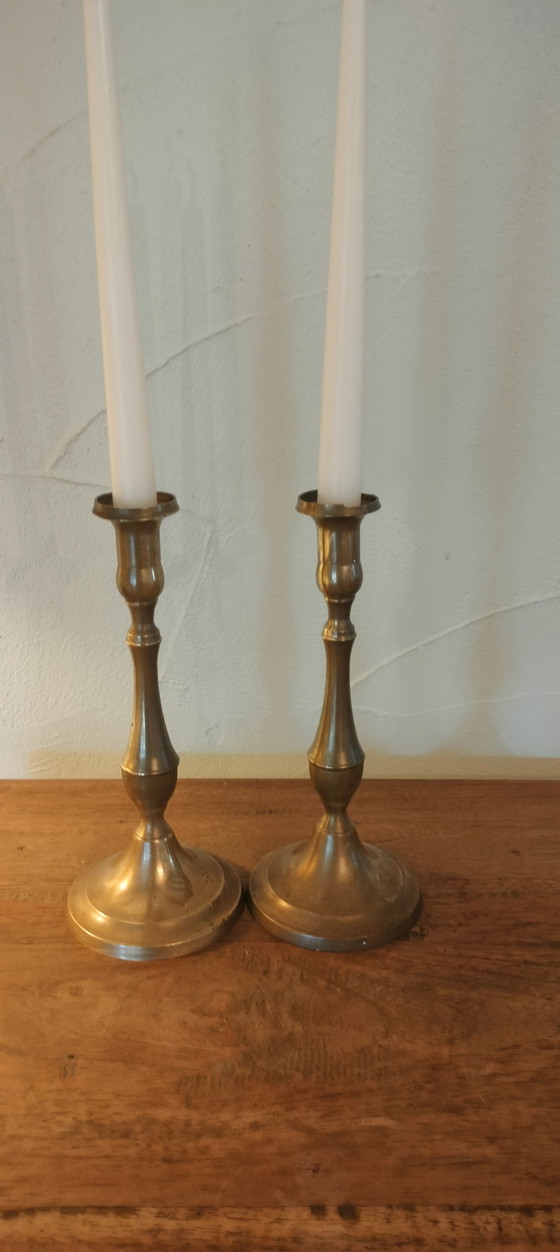 Image 1 of Ensemble de deux chandeliers en laiton, années 1950