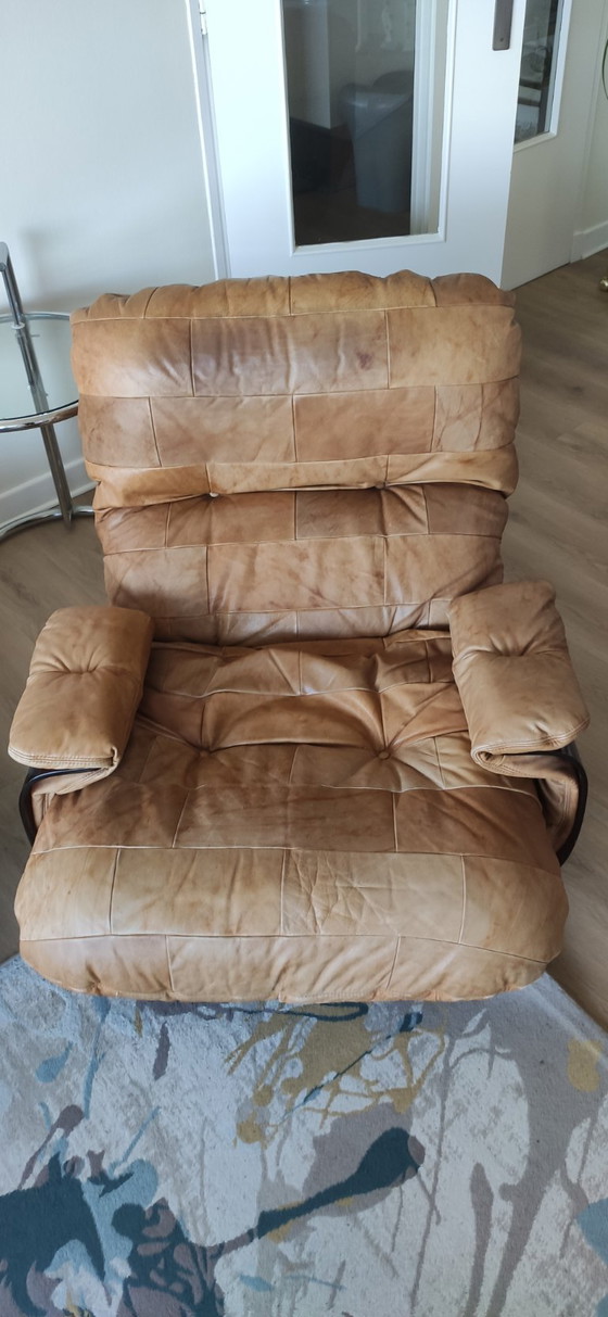 Image 1 of Marsala bank en twee fauteuils van leer, ontworpen door Michel Ducaroy voor Ligne Roset, jaren 70.