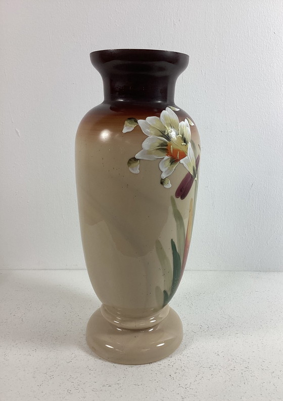 Image 1 of Art nouveau glaze opaline handbeschilderde vaas