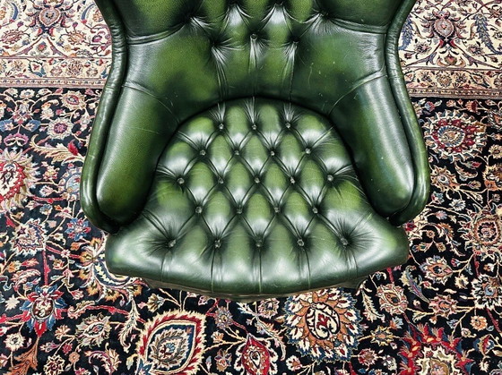 Image 1 of English Club Armchair Armchair Chair Dark Green Leather Sturdy Chair