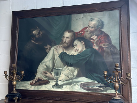 Grande stampa incorniciata dell'Ultima Cena dopo Adolph Schmitz | Cristo e San Giovanni | Arte murale (foto 10 di 15)